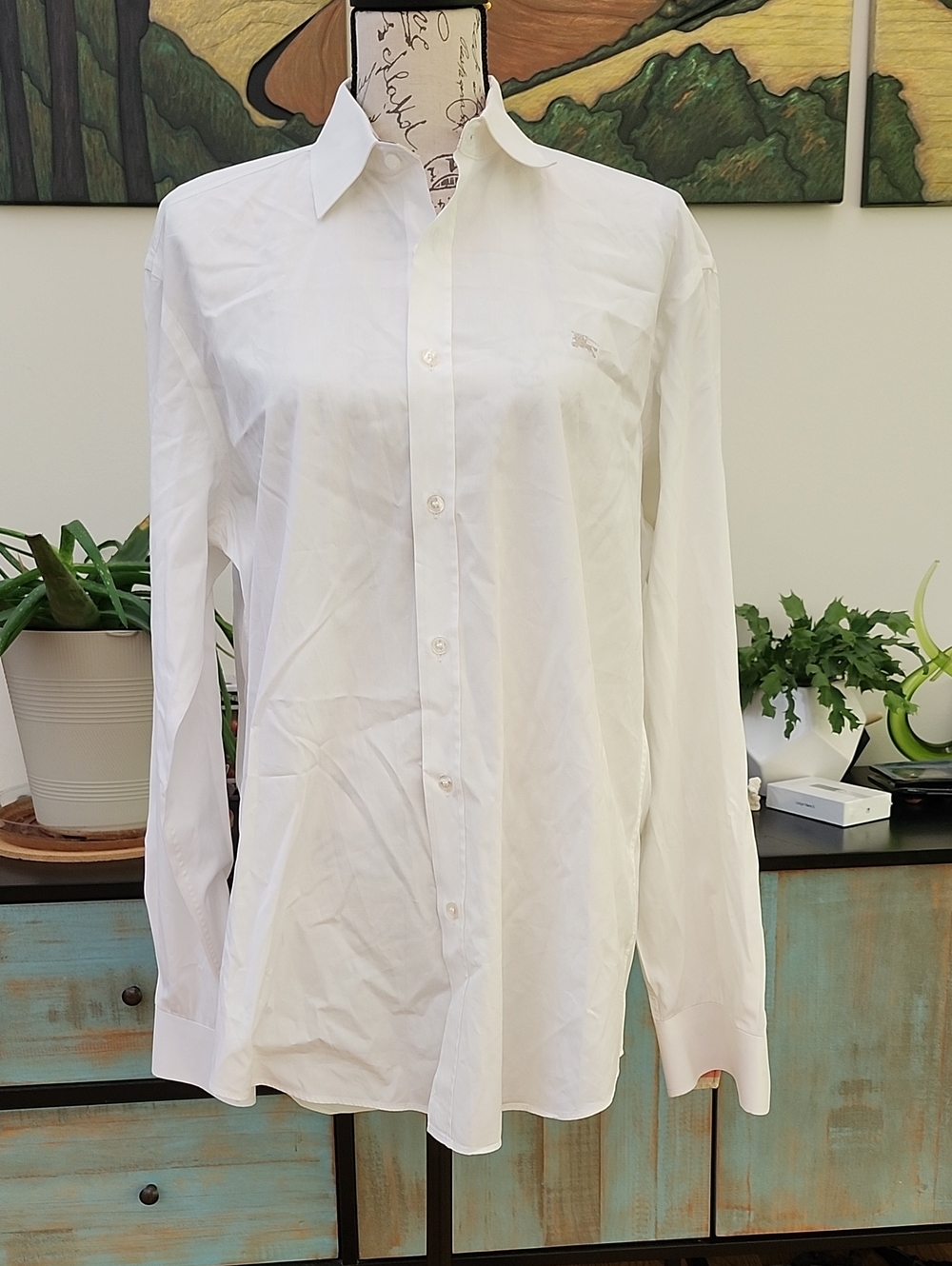Authentic Burberry Brit White Nova Check Detail Stretch Cotton Shirt